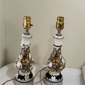 Floral Ceramic Table Lamps - White and Orange
